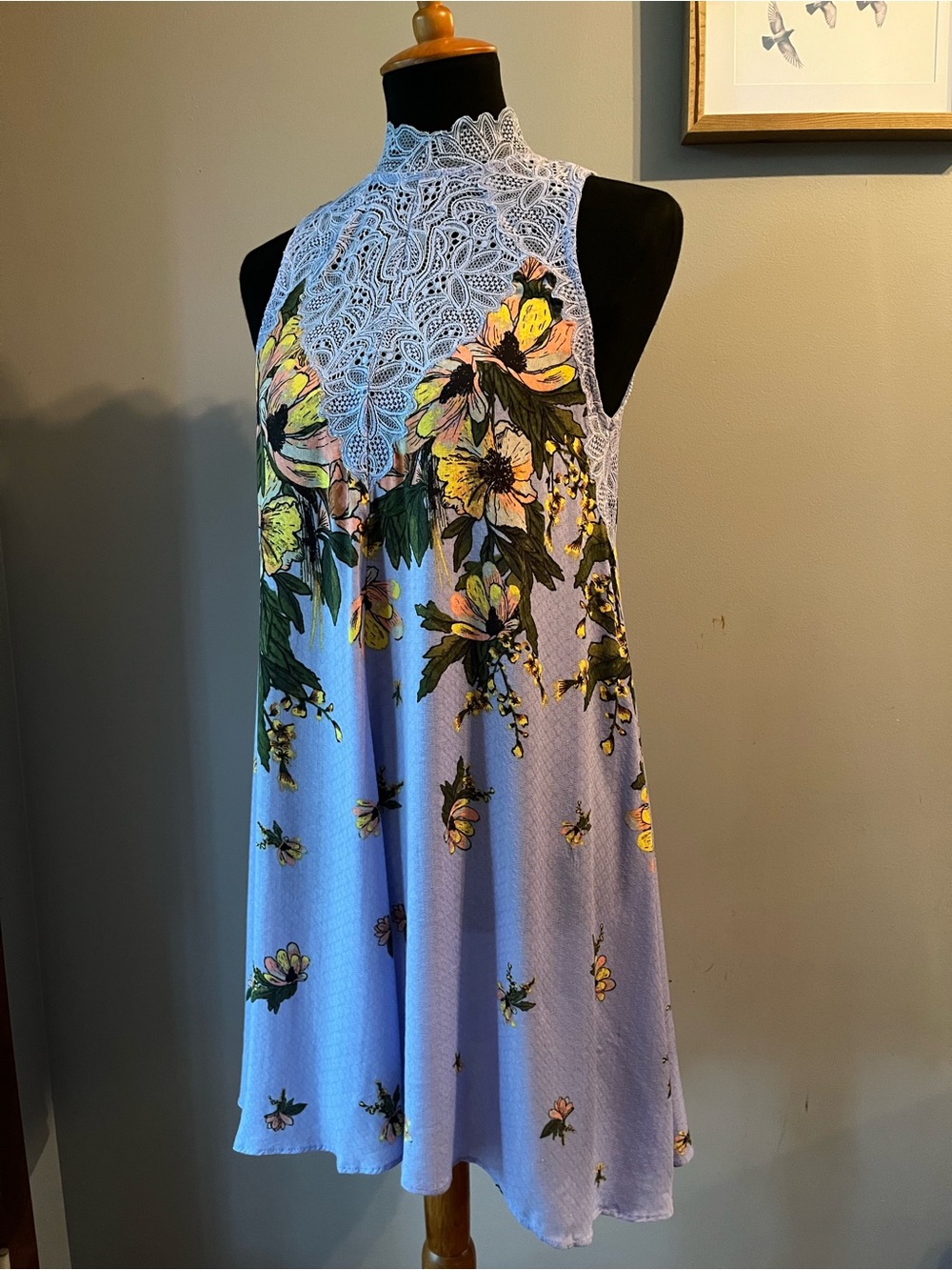 Free People Intimately Lavender Floral Lace High Neck Swing Dress XS - Picture 2 of 6